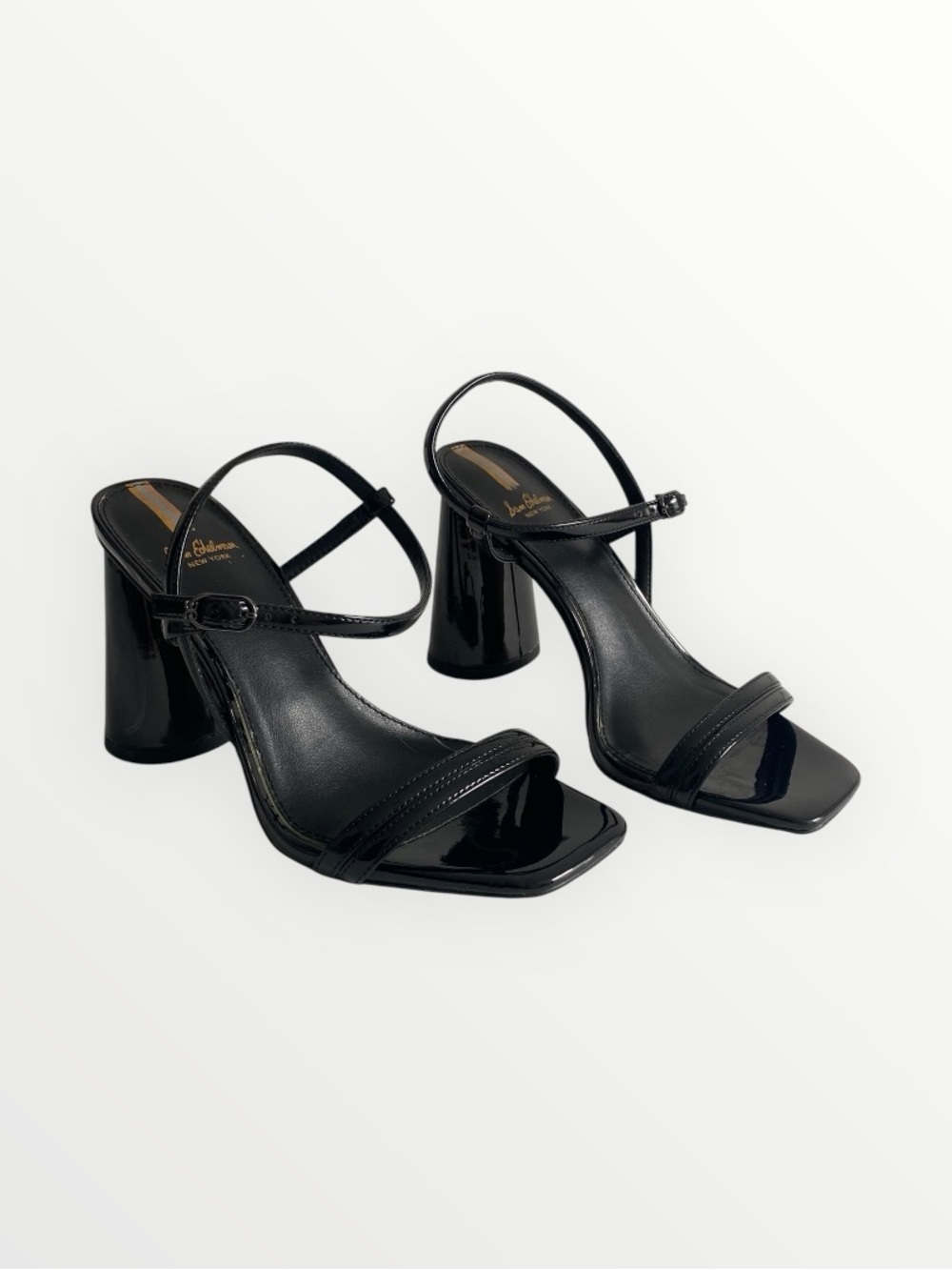 Sam Edelman Kit Black Patent Learher Square-Toe Block Heel Sandals Size 6